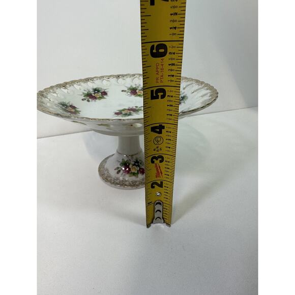 VTG Japan Ucagco Pedestal Flower Plate Gold Trim Cottagecore Wedding Baby Shower - Picture 9 of 9